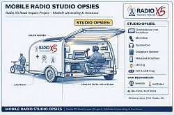Die mobiele radio studio konsep vir uitsending op die pad